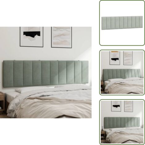 The Living Store Cabecero de cama acolchado Hanko terciopelo gris claro 180 cm - Cabecero acolchado