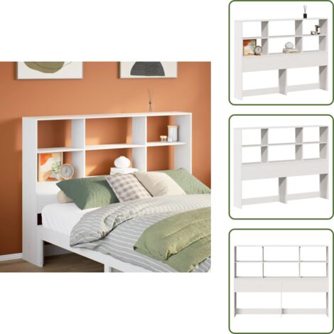 The Living Store Cabecero de cama almacenaje madera maciza pino blanco 140 cm - Almacenamiento