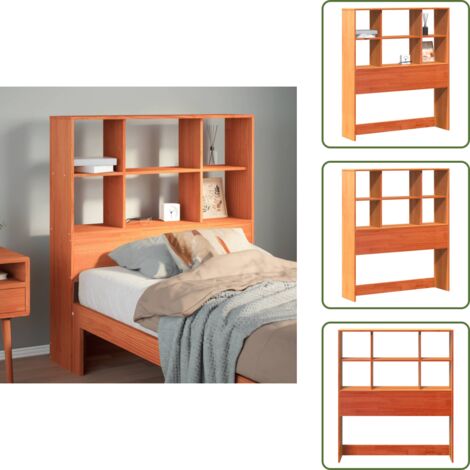 The Living Store Cabecero de cama almacenaje madera maciza pino marrón 100 cm - Almacenamiento