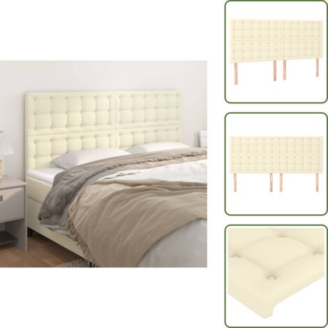 The Living Store Cabecero de cama color crema 200x5x118/128 cm Piel sintética - Cuero sintético