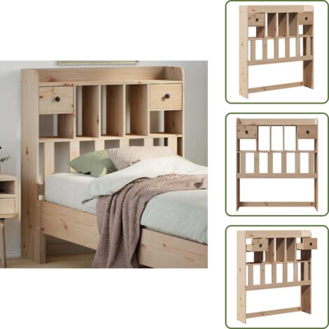 The Living Store Cabecero de cama con almacenaje madera maciza de pino 100 cm - Almacenamiento