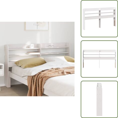 The Living Store Cabecero de cama con estantes madera maciza pino blanco 135 cm - Estantes de almacenamiento