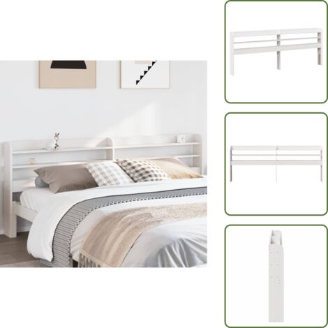 The Living Store Cabecero de cama con estantes madera maciza pino blanco 180 cm - Estantes de almacenamiento