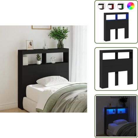 The Living Store Cabecero de cama con LED negro 100x17x102 cm - Luz LED RGB