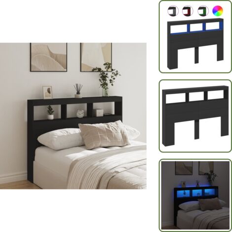 The Living Store Cabecero de cama con LED negro 140x17x102 cm - Cabecero de cama negro
