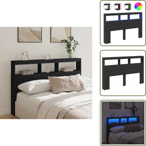 The Living Store Cabecero de cama con LED negro 160x17x102 cm - Luz led rgb