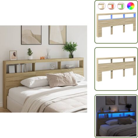 The Living Store Cabecero de cama con LED roble Sonoma 220x17x102 cm - Luz led rgb