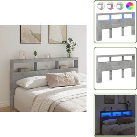 The Living Store Cabecero de cama con luz LED gris hormigón 180x17x102 cm - Luz led rgb