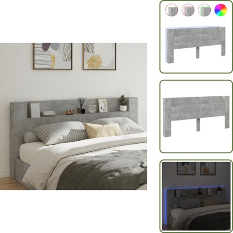 The Living Store Cabecero de cama con luz LED gris hormigón 220x16,5x103,5 cm - Luz LED RGB