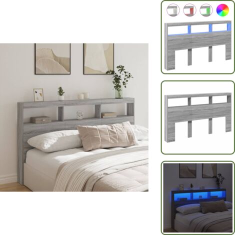 The Living Store Cabecero de cama con luz LED gris Sonoma 180x17x102 cm - Luz led rgb
