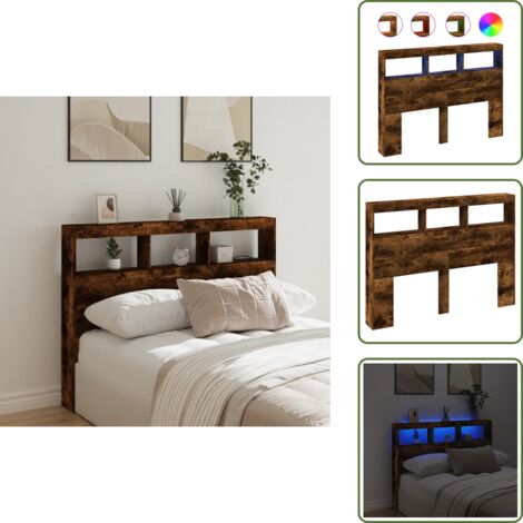 The Living Store Cabecero de cama con luz LED roble ahumado 140x17x102 cm - Luz led rgb