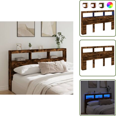 The Living Store Cabecero de cama con luz LED roble ahumado 180x17x102 cm - Luz led rgb