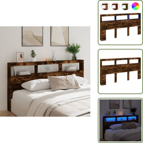The Living Store Cabecero de cama con luz LED roble ahumado 200x17x102 cm - Luz led rgb