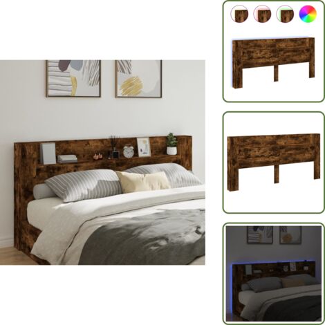 The Living Store Cabecero de cama con luz LED roble ahumado 220x16,5x103,5 cm - Luz led rgb