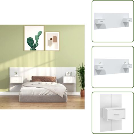 The Living Store Cabecero de cama con mesitas madera contrachapada blanco - Mesitas de noche