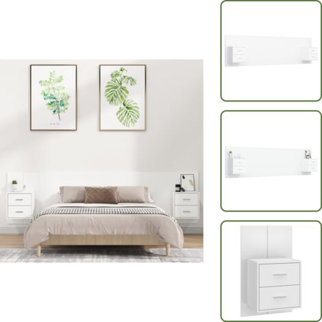 The Living Store Cabecero de cama con mesitas madera contrachapada blanco - Mesitas de noche