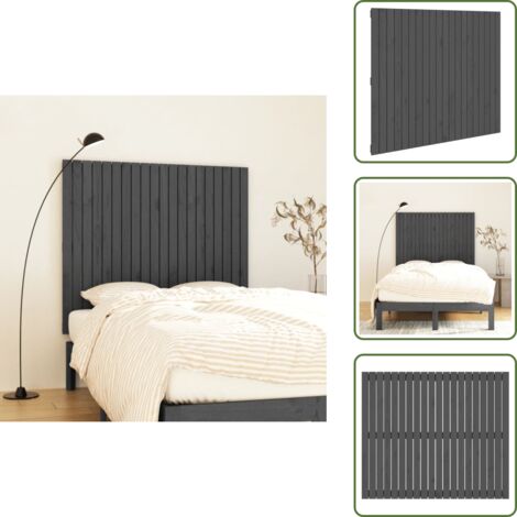 The Living Store Cabecero de cama de pared madera maciza pino gris 127,5x3x110cm - Cabecero de pared