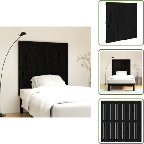 The Living Store Cabecero de cama de pared madera maciza pino negro 108x3x110 cm - Cabecero de pared