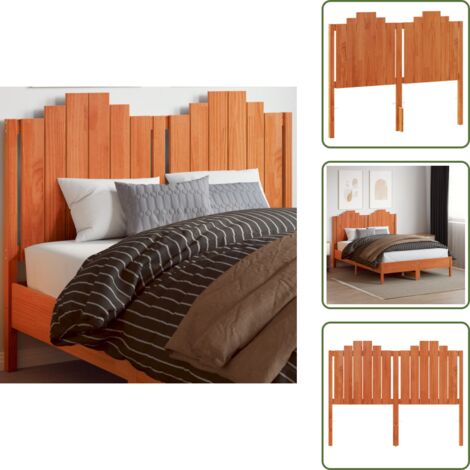 The Living Store Cabecero de cama madera maciza de pino marrón cera 135 cm - Madera maciza
