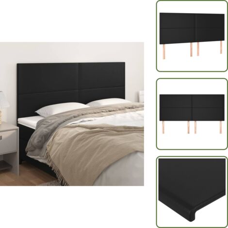The Living Store Cabecero de cama negro 180x5x118/128 cm piel sintética - Cabecero negro
