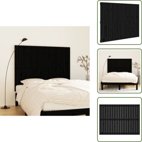 The Living Store Cabecero de cama pared madera maciza pino negro 146,5x3x110 cm - Cabecero de pared