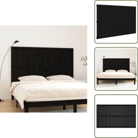 The Living Store Cabecero de cama pared madera maciza pino negro 185x3x110 cm - Cabecero de pared