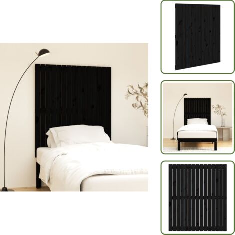 The Living Store Cabecero de cama pared madera maciza pino negro 95,5x3x110 cm - Cabecero de pared