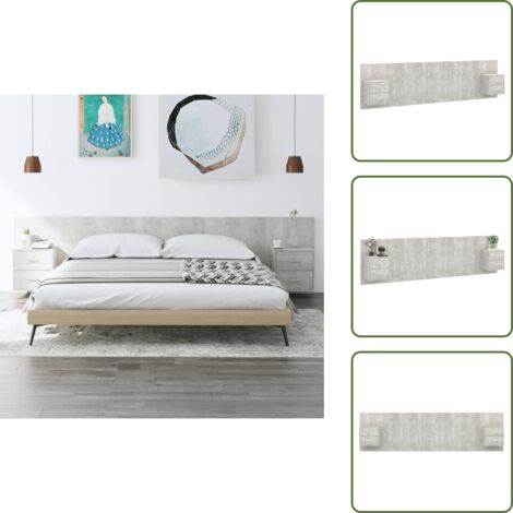 The Living Store Cabecero de cama y mesitas madera contrachapada gris hormigón - Mesitas de noche