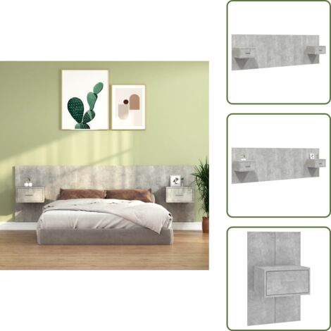 The Living Store Cabecero de cama y mesitas madera contrachapada gris hormigón - Mesitas de noche