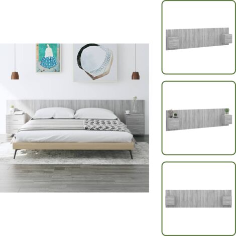 The Living Store Cabecero de cama y mesitas madera contrachapada gris Sonoma - Mesitas de noche