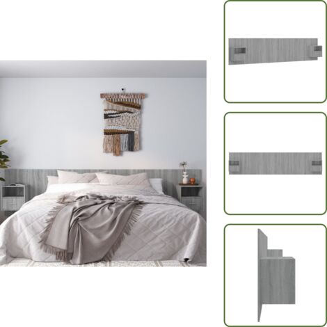 The Living Store Cabecero de cama y mesitas madera contrachapada gris Sonoma - Mesitas de noche