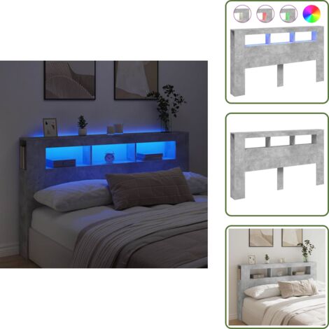 The Living Store Cabecero LED madera ingeniería gris hormigón 180x18,5x103,5 cm - Luces LED RGB