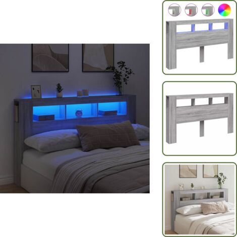 The Living Store Cabecero LED madera ingeniería gris Sonoma 180x18,5x103,5 cm - Luz led rgb