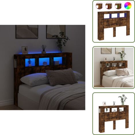 The Living Store Cabecero LED madera ingeniería roble ahumado 140x18,5x103,5 cm - Luces LED RGB