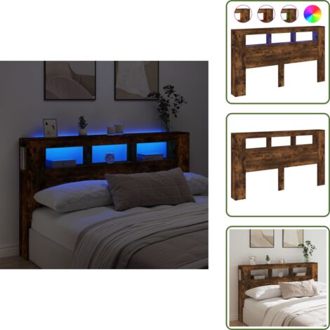 The Living Store Cabecero LED madera ingeniería roble ahumado 180x18,5x103,5 cm - Luz led rgb