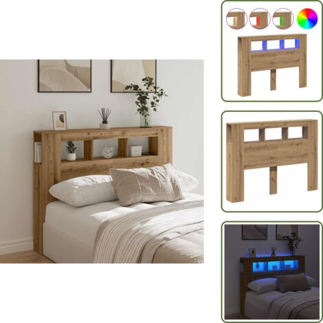 The Living Store Cabecero LED madera ingeniería roble artisan 140x18,5x103,5 cm - Luces LED RGB