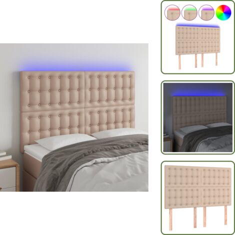 The Living Store Cabecero luces LED cuero sintético capuchino 144x5x118/128cm - Luces LED