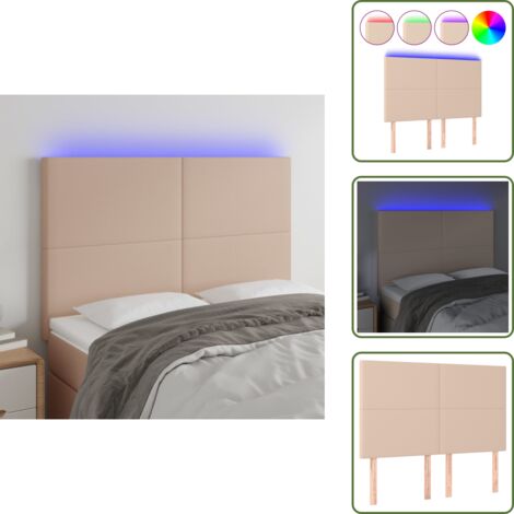 The Living Store Cabecero luces LED cuero sintético capuchino 144x5x118/128cm - Luces LED