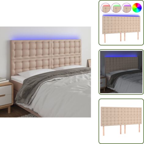 The Living Store Cabecero luces LED cuero sintético capuchino 180x5x118/128 cm - Luces LED