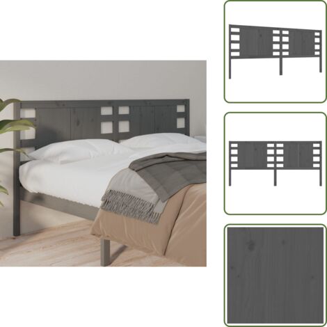 The Living Store Cabecero madera maciza de pino gris 146x4x100 cm - Madera de pino