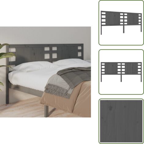 The Living Store Cabecero madera maciza de pino gris 206x4x100 cm - Madera de pino