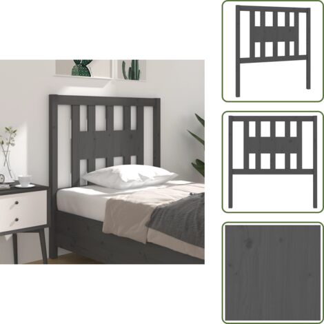 The Living Store Cabecero madera maciza de pino gris 96x4x100 cm - Madera de pino