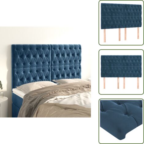 The Living Store Cabecero Terciopelo Azul Oscuro 144x7x118/128 cm - Terciopelo azul oscuro