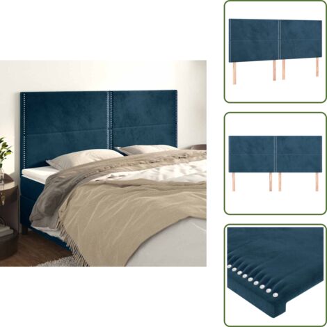 The Living Store Cabecero Terciopelo Azul Oscuro 200x5x118/128 cm - Cabecero de cama azul oscuro