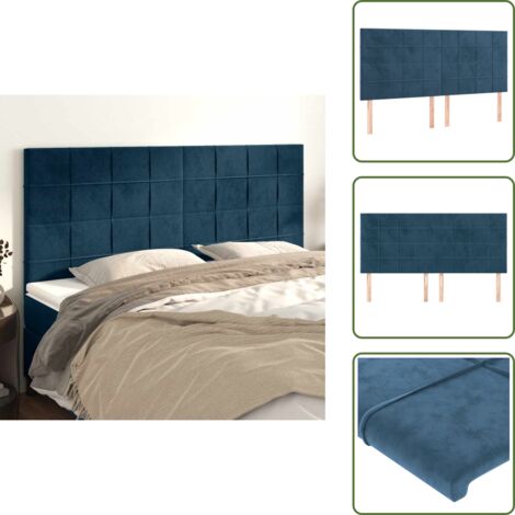 The Living Store Cabecero Terciopelo Azul Oscuro 200x5x118/128 cm - Cabecero de cama azul oscuro