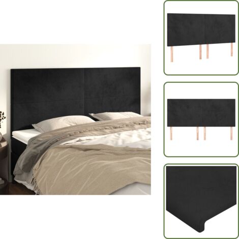 The Living Store Cabecero Terciopelo Negro 180x5x118/128 cm - Terciopelo