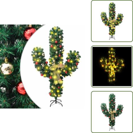 The Living Store Cactus di Natale con Base e LED Verde 180 cm PVC - Cactus artificiale