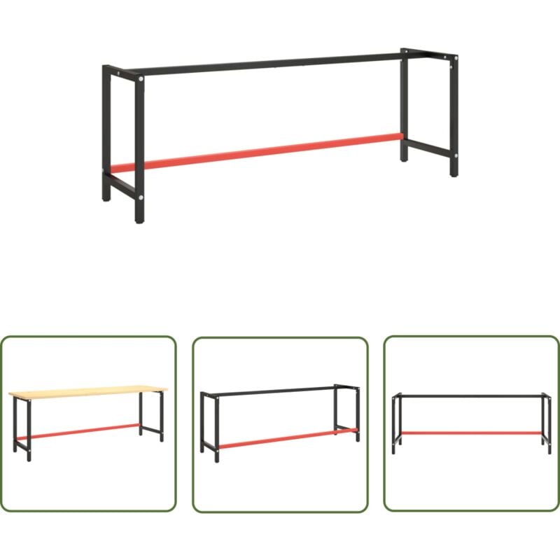 The Living Store - Cadre de banc de travail Noir et rouge mat 220x57x79 cm Métal - Cadre De Table - Pied De Table - Banc De Travail - Structure