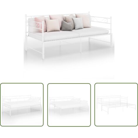 The Living Store Cadre de canapé-lit extensible sans matelas blanc 90x200 cm - Canapé Convertible - Lit Invité - Cadre Lit - Canapé Lit Double - Meubles Salle Séjour