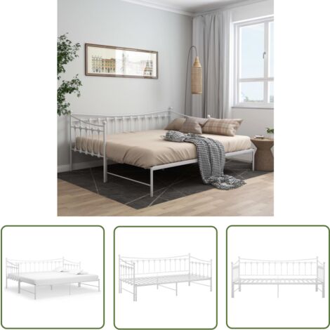 The Living Store Cadre de canapé-lit extensible sans matelas blanc 90x200 cm - Canapé Convertible - Lit Invité - Lit Compact - Mobilier Salle Séjour - Literie